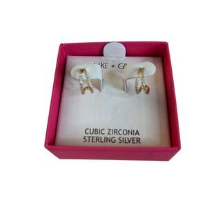 Elegant Sterling Silver & Cubic Zirconia C Hoop Double Row Design Hoops.